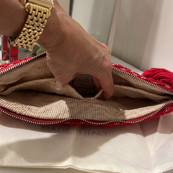 Club Monaco ISOLA Woven Fabric Clutch Red $175 - Picture 7 of 13